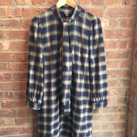 DKNY Plaid Pussy-Bow Dress - Picture 1 of 5